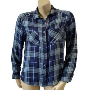 ROCK & REPUBLIC Womens Size Medium Plaid Glitter Trim Button Front Collar Shirt